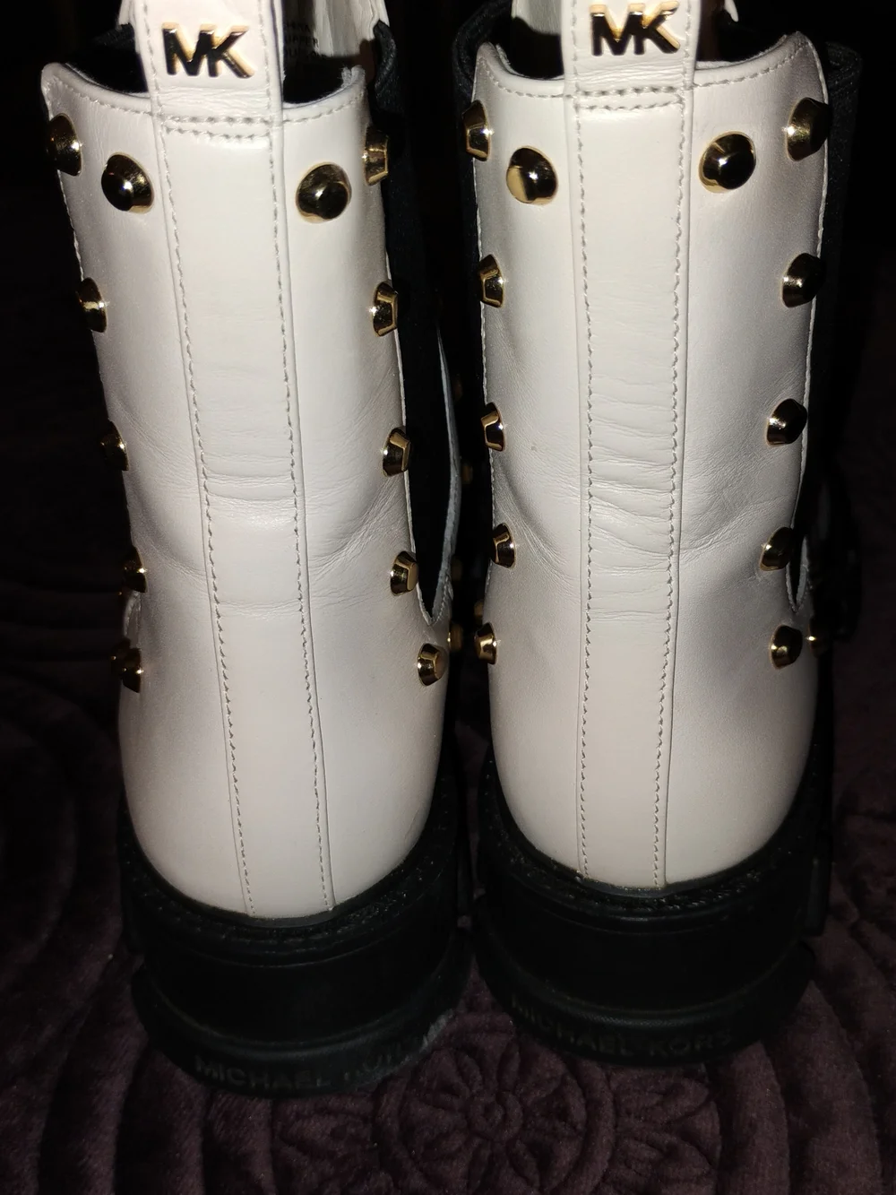 MICHAEL Michael Kors White Leather Chelsea Booties with Gold Studs - Picture 4 of 9